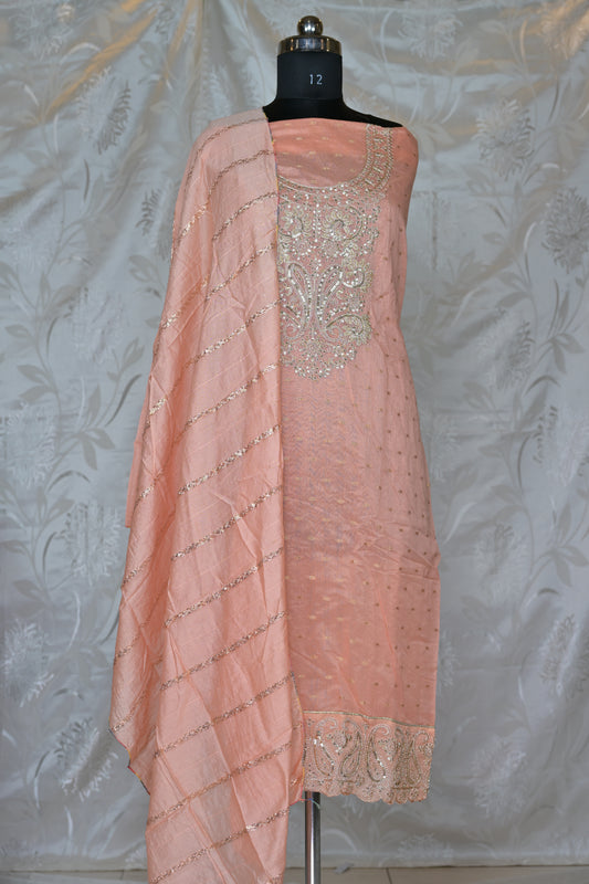 Elegant Banarasi Chanderi Salwar Suit with Exquisite Zari and Sequin Embellishments