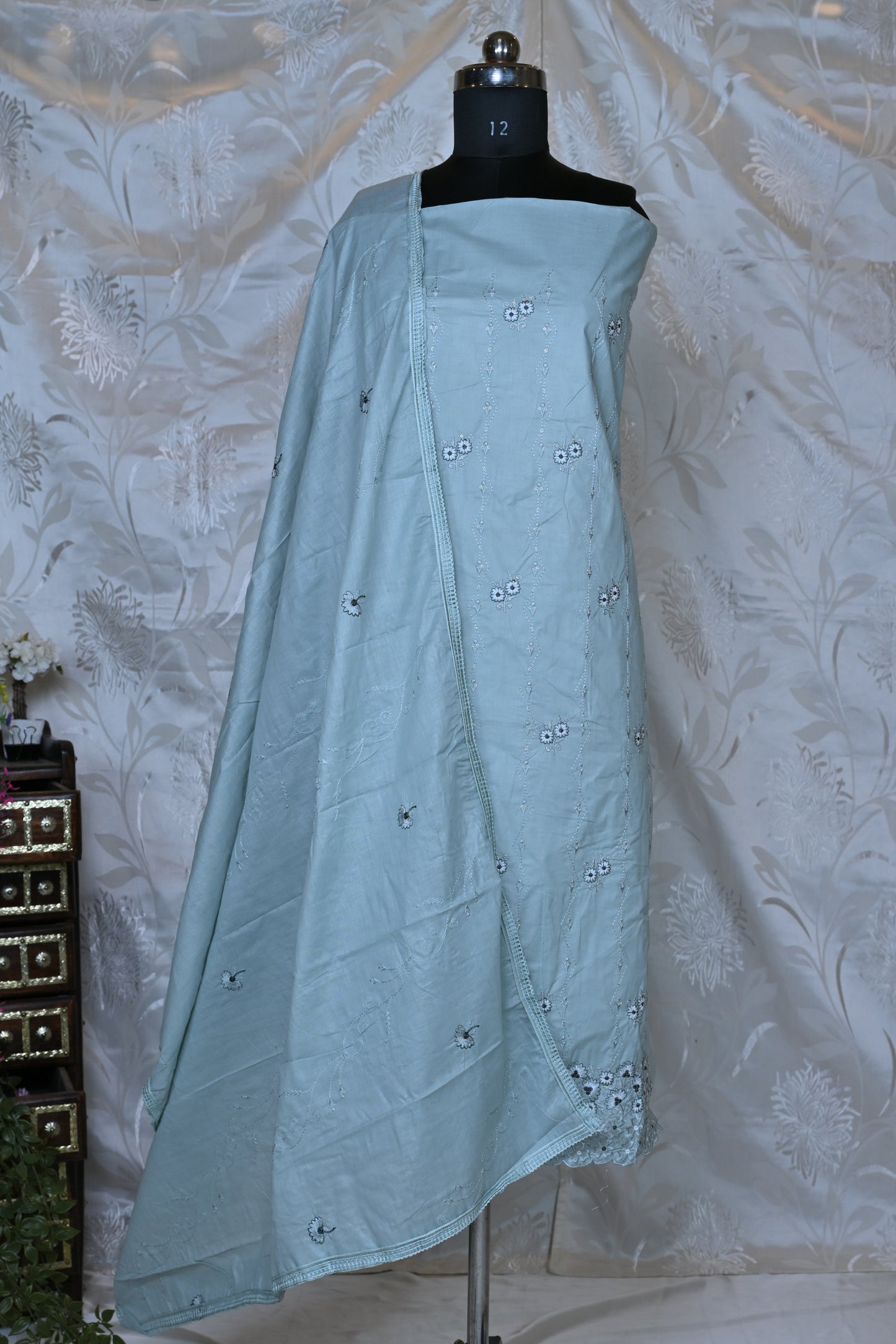 Elegant Cotton Suit Material Set with Delicate Embroidery