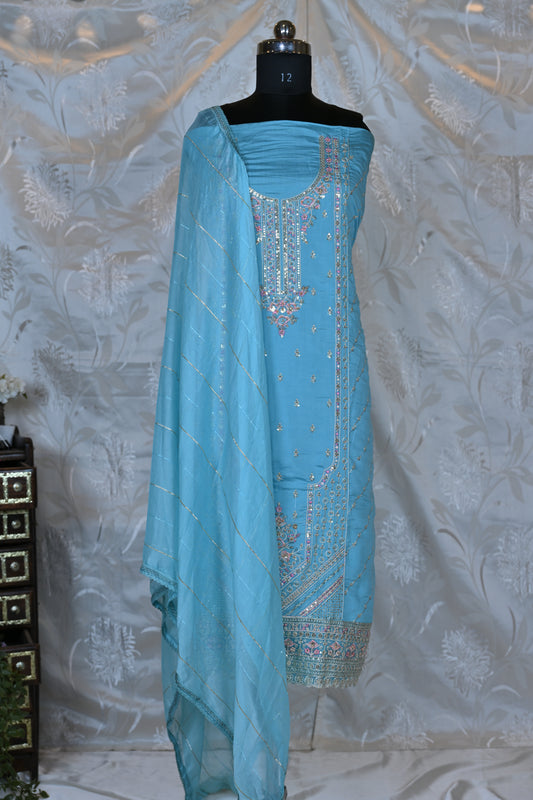 Exquisite Chanderi Silk Suit Set with Delicate Hand Embellishments