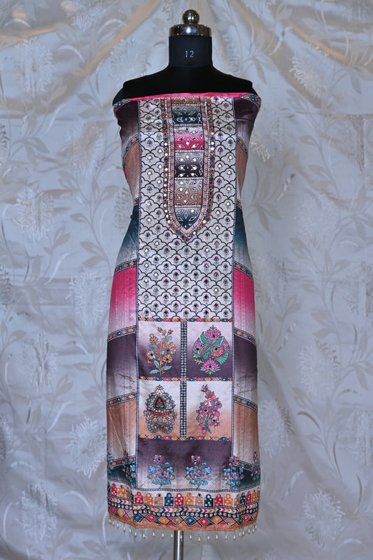 Artistic Printed Suit Set with Mirror Work - A Celebration of Traditional Motifs