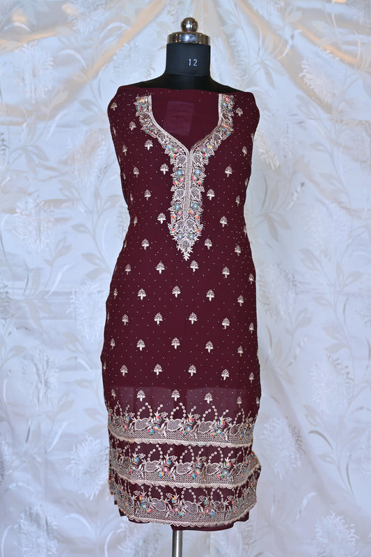 Luxurious Georgette Suit Set with Intricate Thread and Mukaish Embroidery