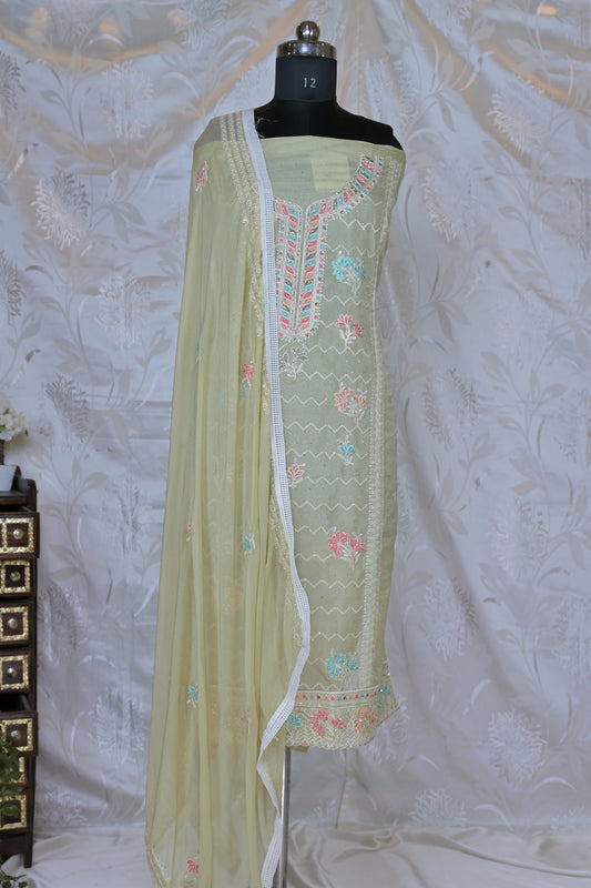 Delicate & Elegant Embroidered 3-Piece Suit Material - Unstitched