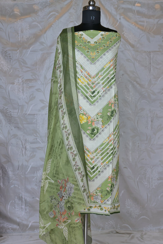 Chic Printed 3-Piece Suit Material with Floral & Chevron Design