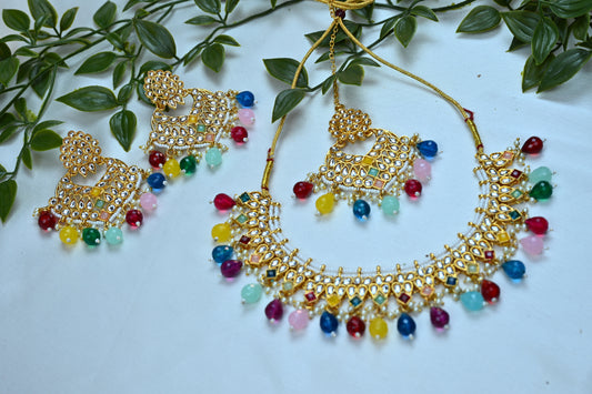 Vibrant Polki & Multicolor Bead Bridal Jewelry Set