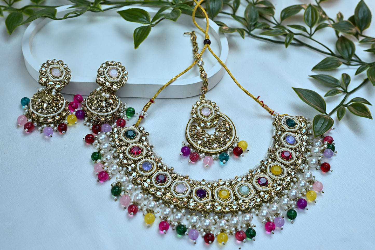 Royal Multi-stone Pearl Kundan Bridal Jewelry Set