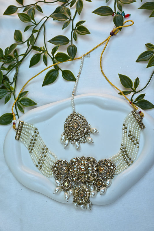 Kundan & Pearl Bridal Jewelry Set with Bahubali Earrings