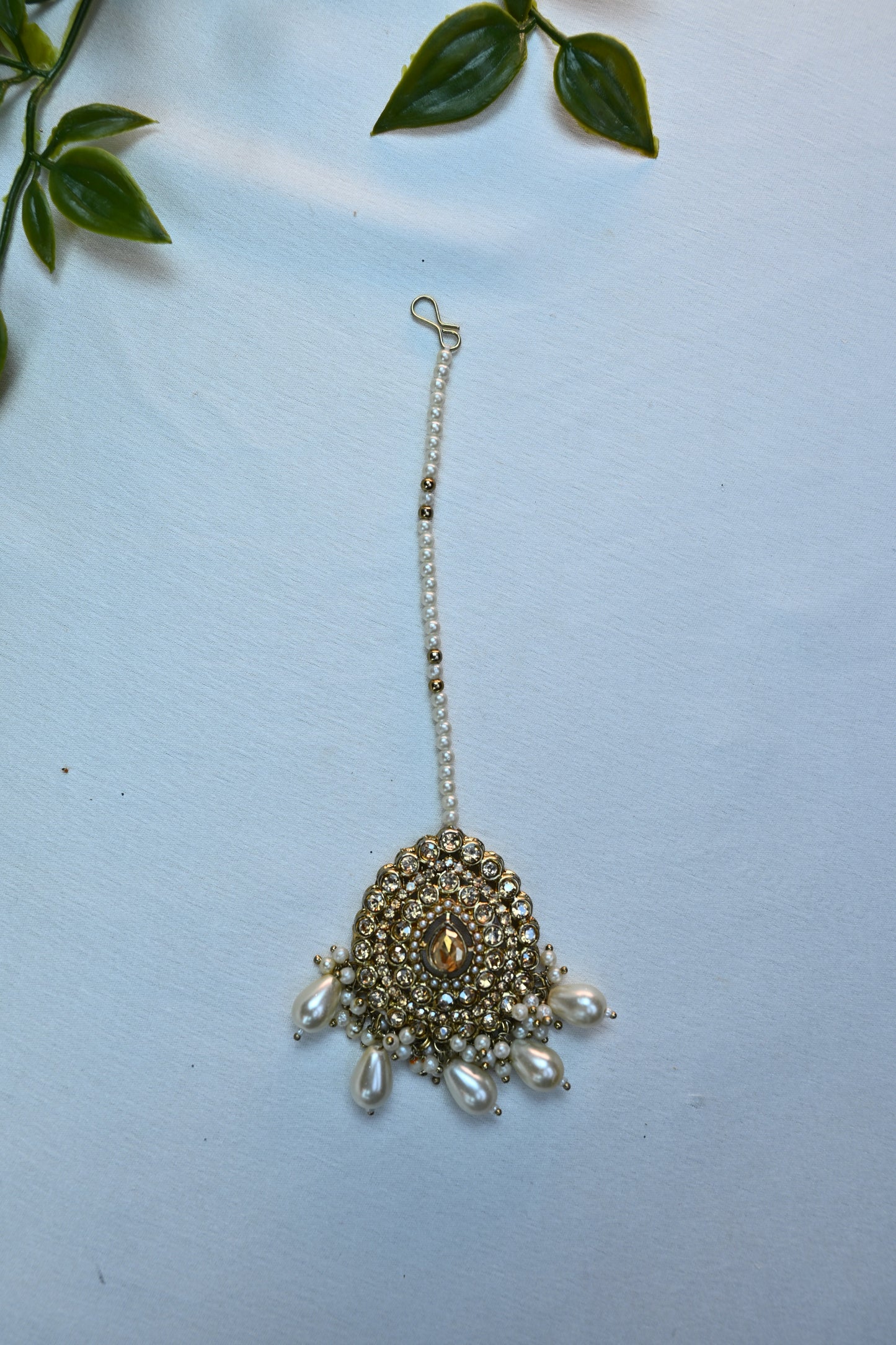 Kundan & Pearl Bridal Jewelry Set with Bahubali Earrings