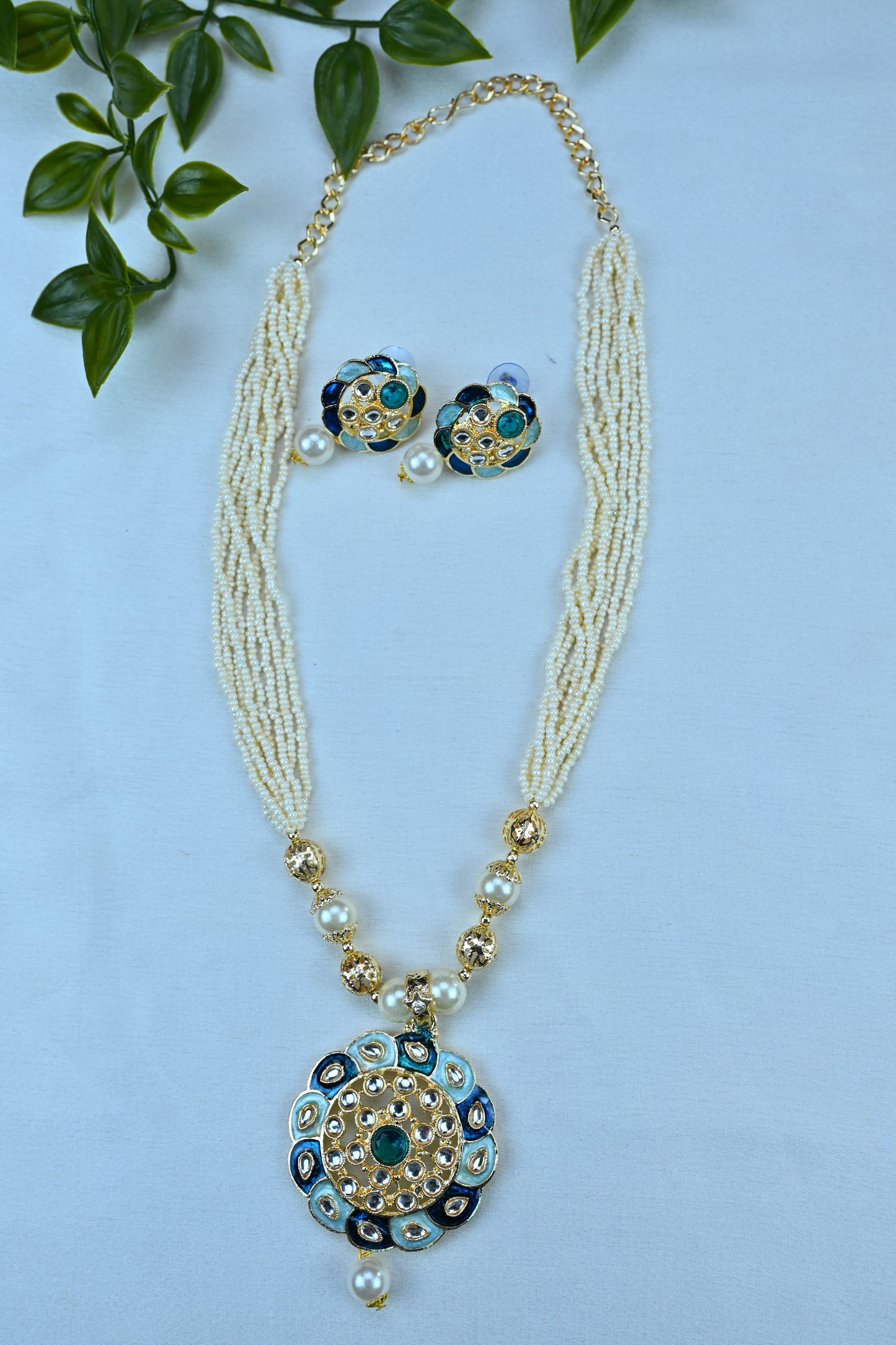 Ocean Bloom Pearl Mala Set with Stud Earrings