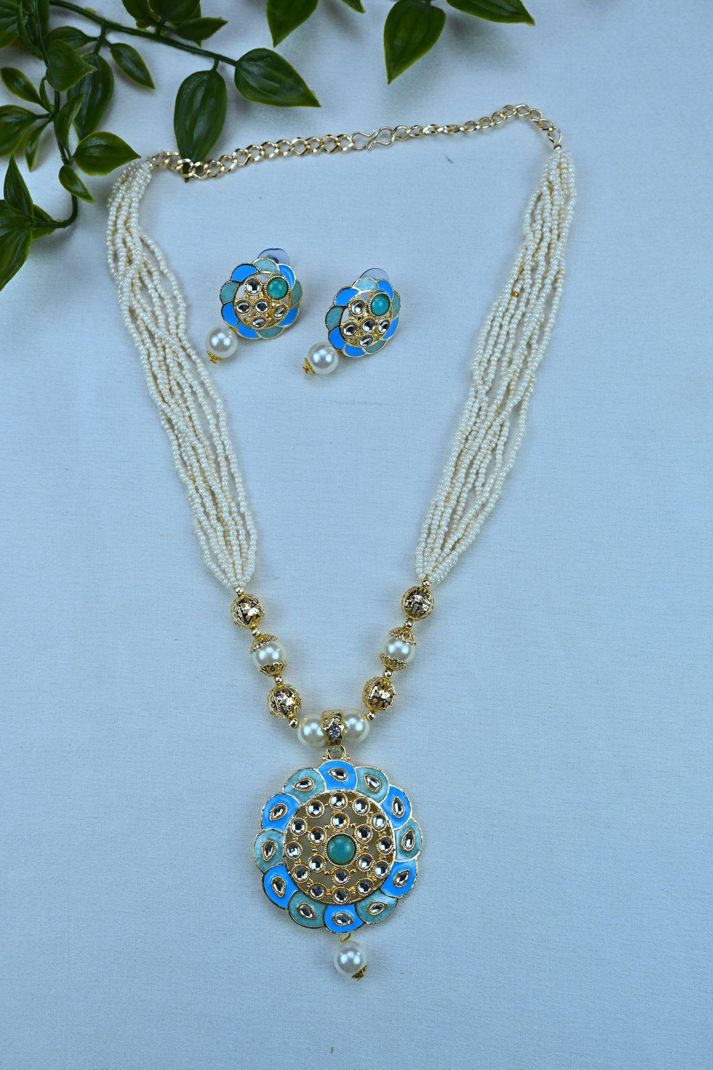 Sky Bloom Pearl Mala Set with Stud Earrings