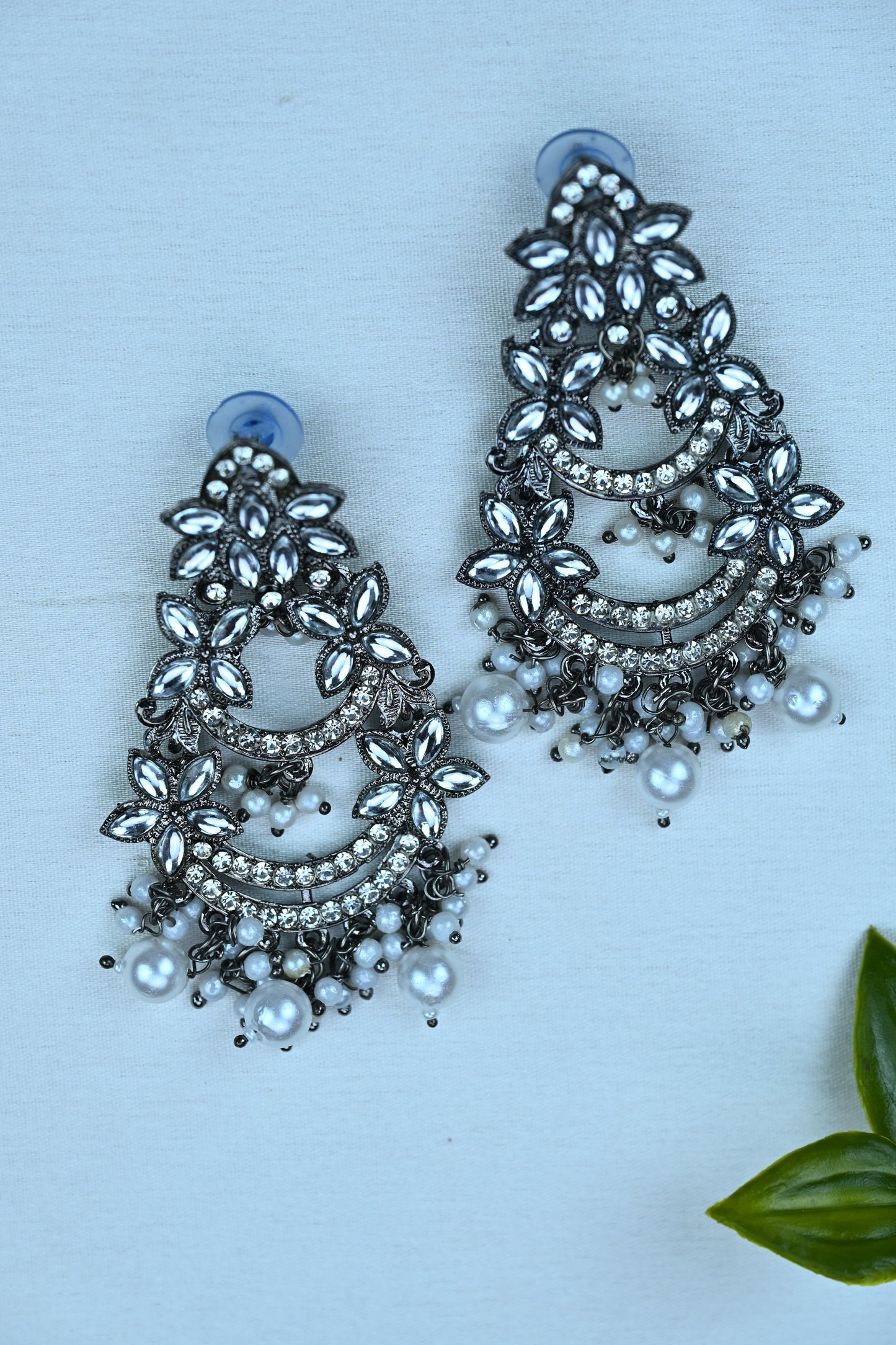 Elegant Crystal & Pearl Floral Statement Earrings