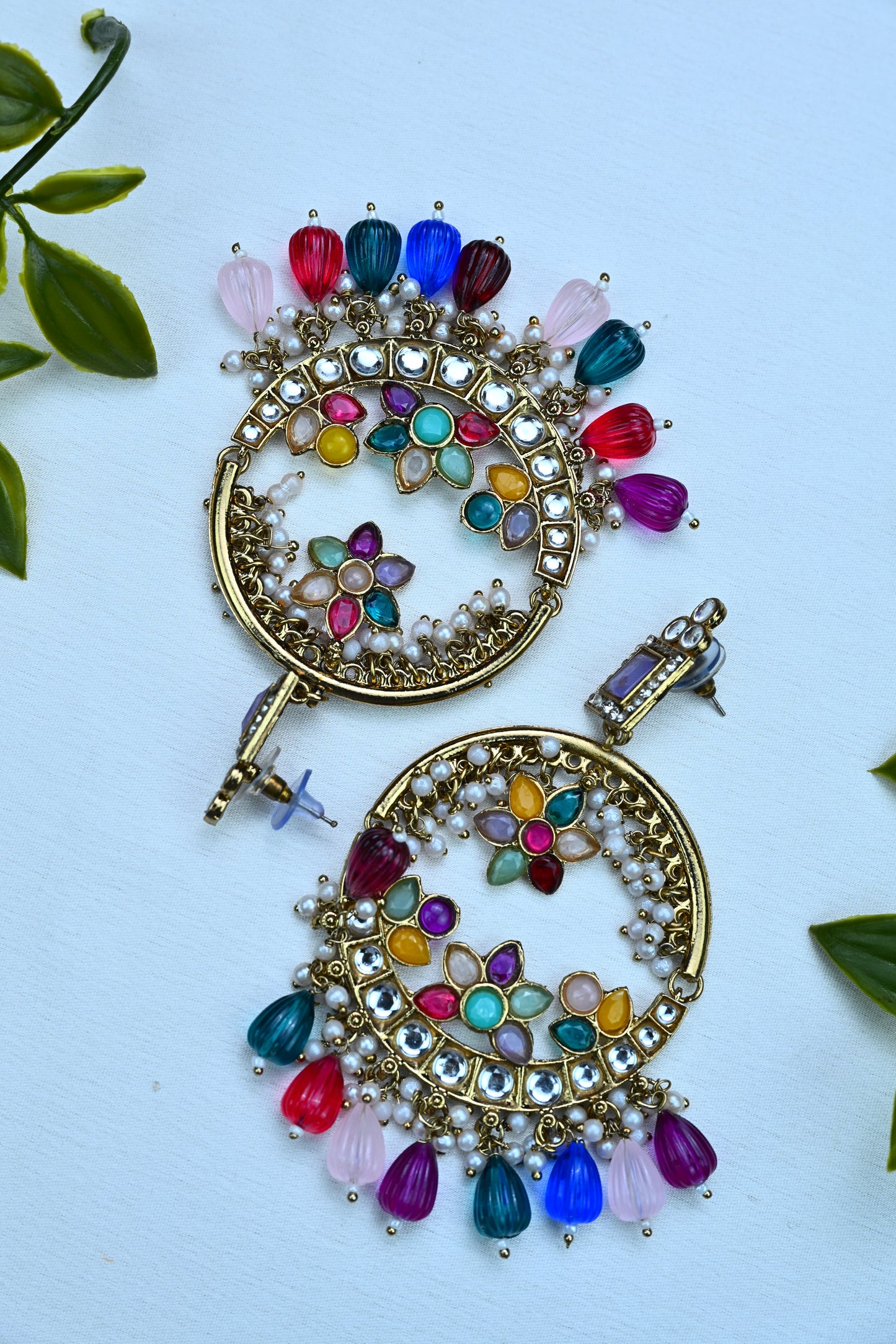 Multicolor Kundan Earrings with Beaded Tassels
