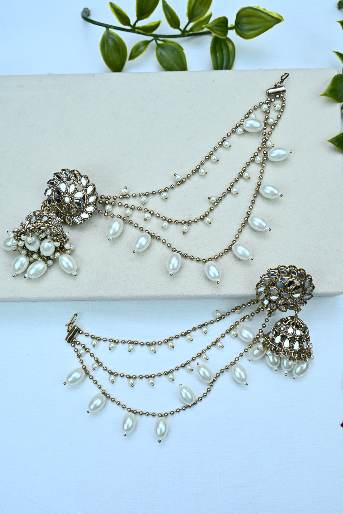 Royal Bahubali Pearl Chain Earrings