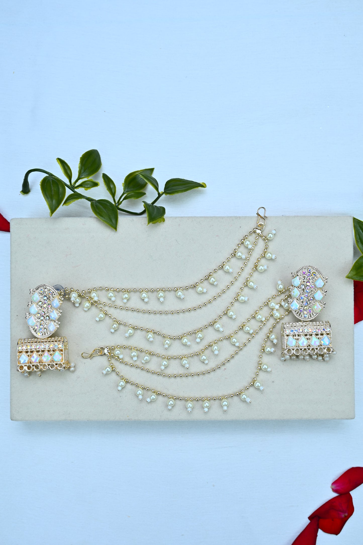 Graceful Gold-Toned Bahubali Earrings with Pearl Detailing