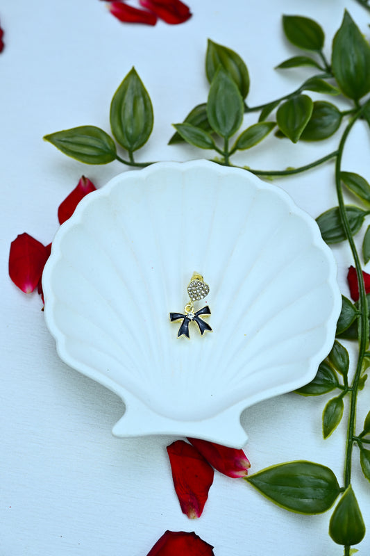 Heart & Bow Drop Earrings – Black & Gold