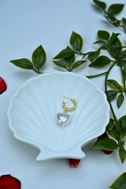 Twisted Gold & Pearl Heart Drop Earrings