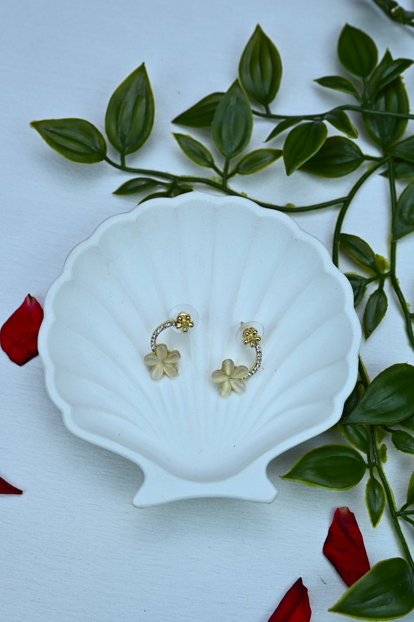 Golden Bloom Floral Curve Earrings