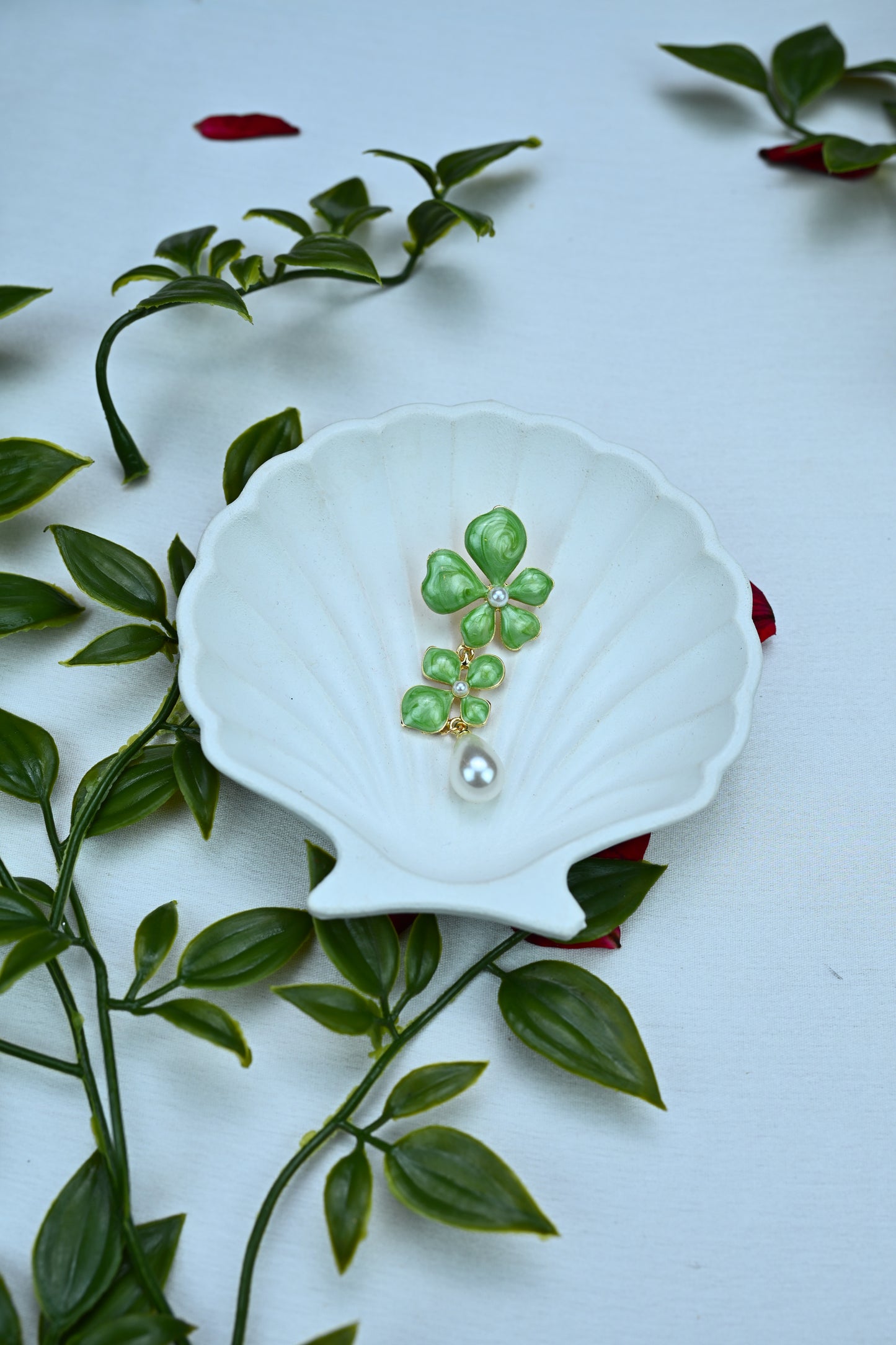 Lucky Clover and Pearl Drop Earrings