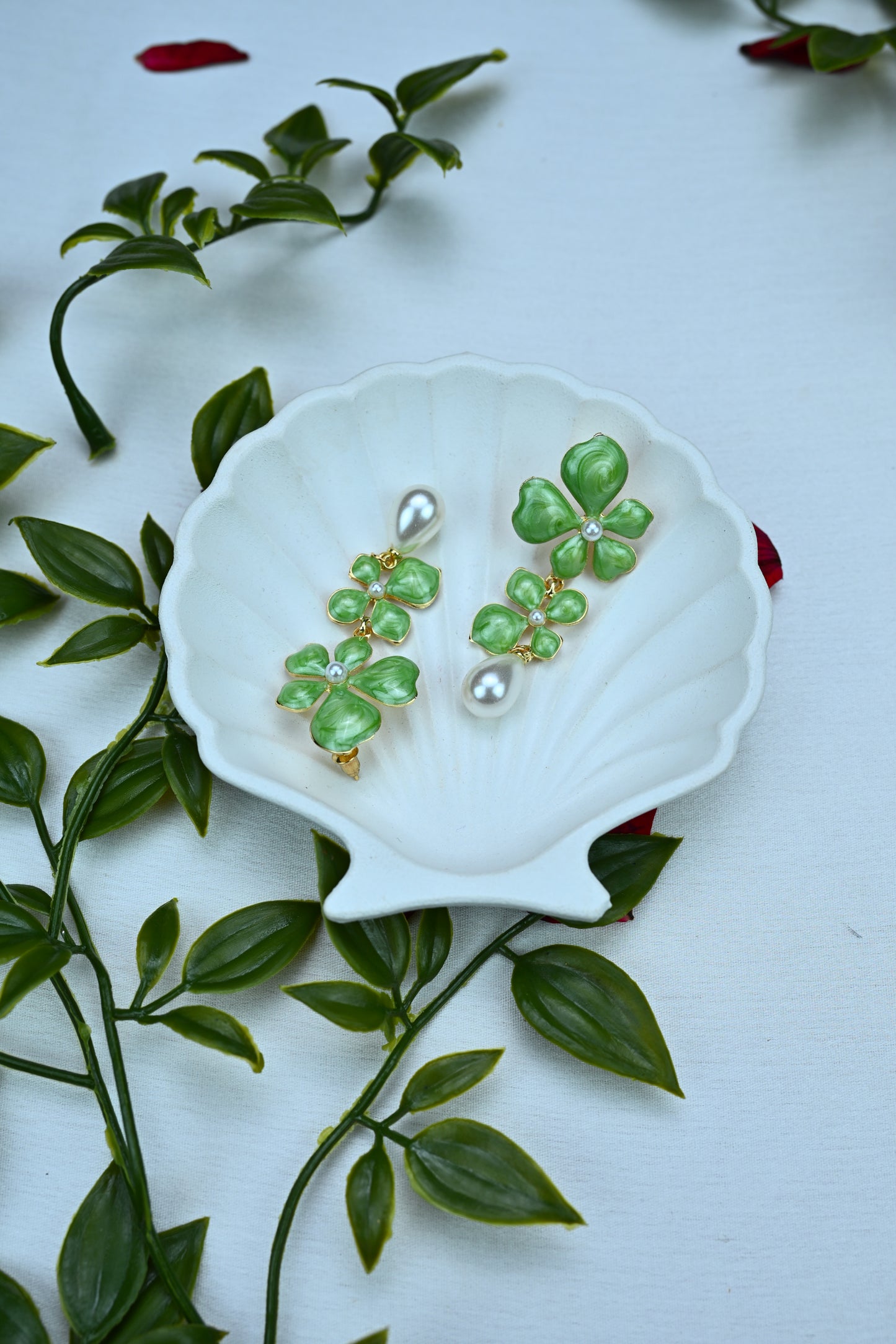 Lucky Clover and Pearl Drop Earrings