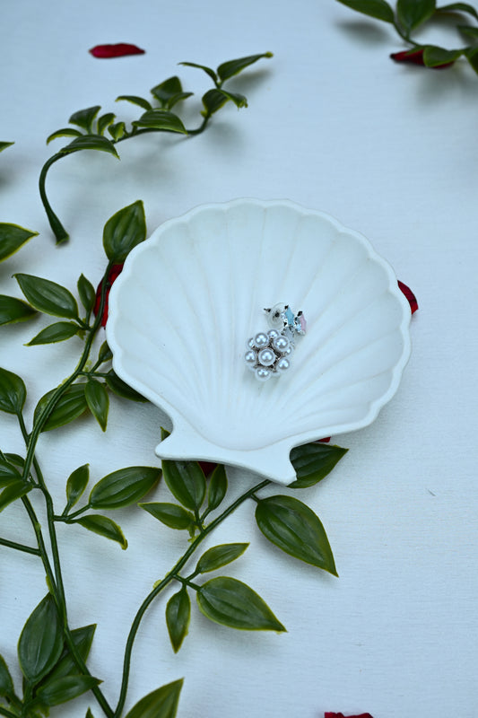 Delicate Pearl Cluster with Enamel Accent Stud Earrings