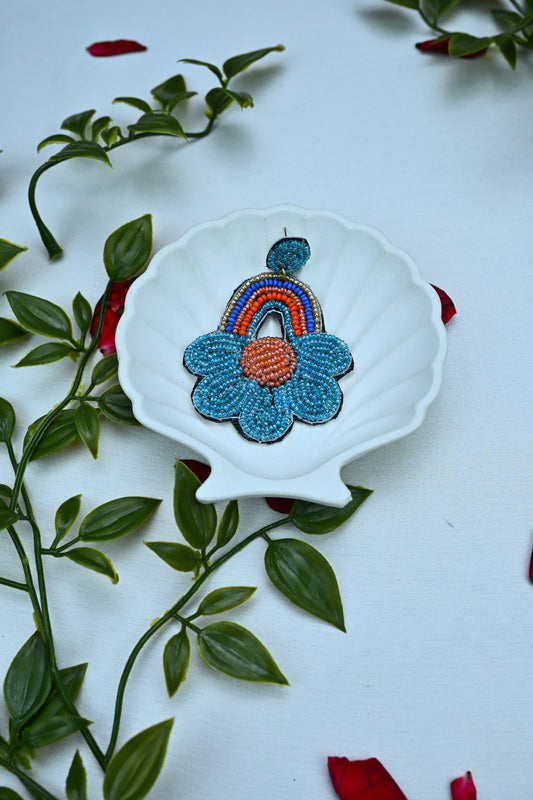 Beaded Rainbow Flower Drop Earrings