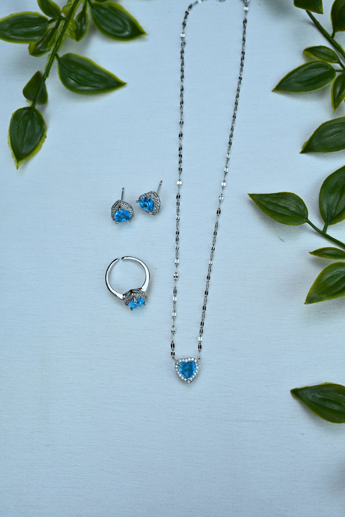 Dazzling Blue Heart Stainless Steel Jewelry Set