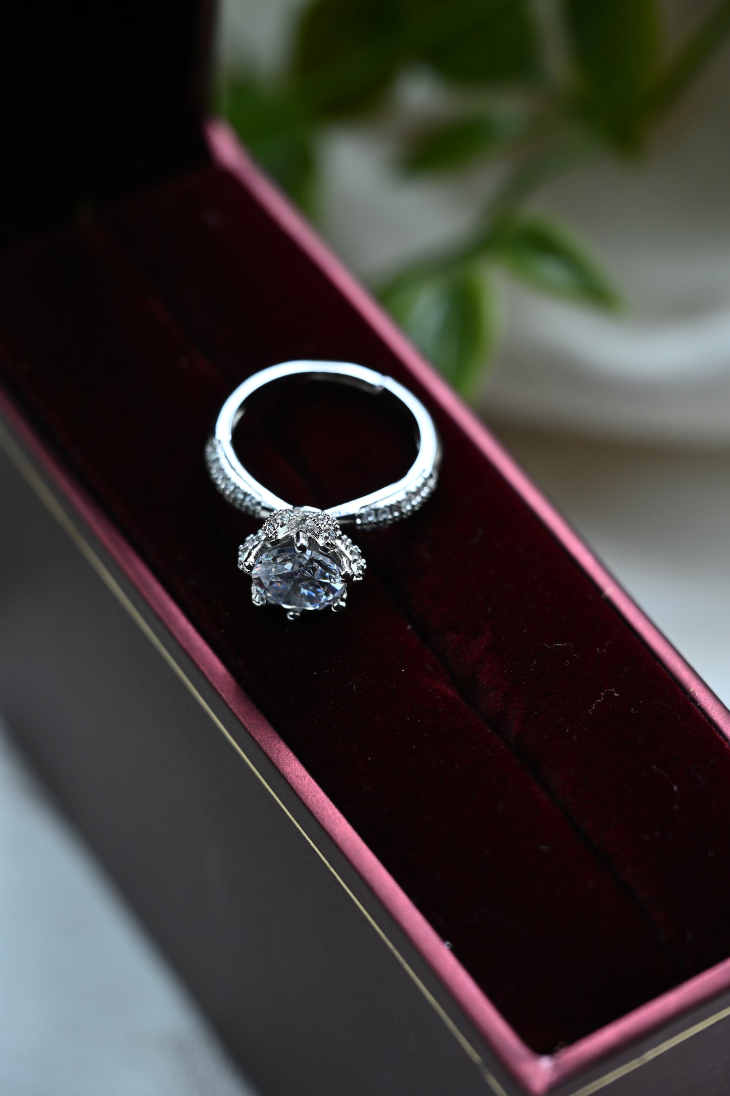 Elegant Solitaire Cubic Zirconia Ring with Pave Band