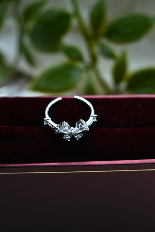 Silver Bow Open Ring with CZ Accents