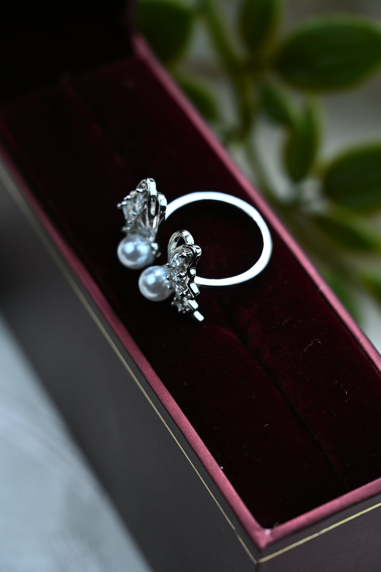 Stainless Steel CZ Butterfly Ring with Pearl Accent