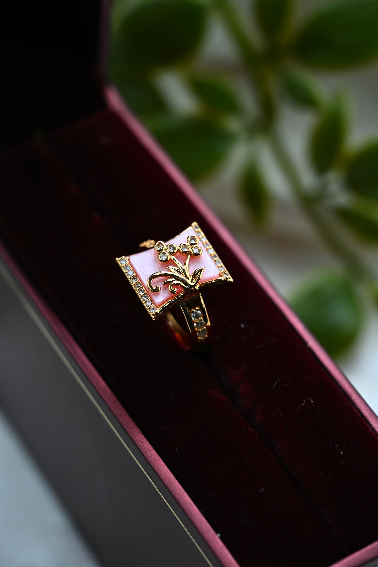 Pink-Golden Floral Ring