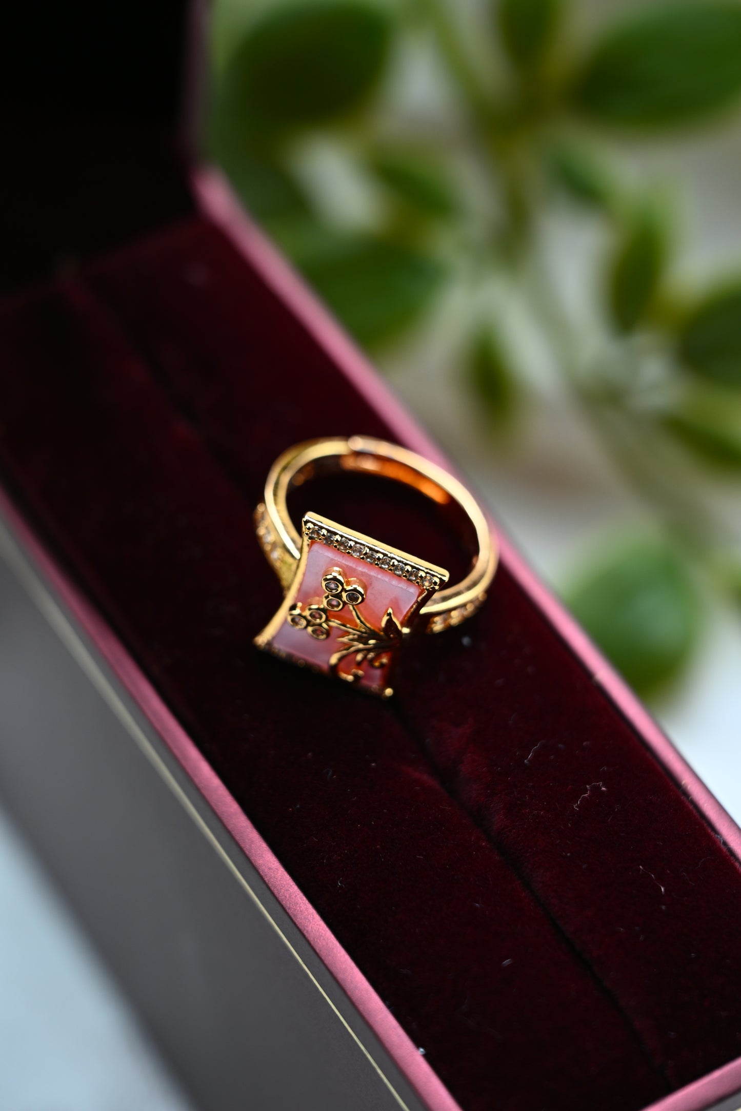 Pink-Golden Floral Ring