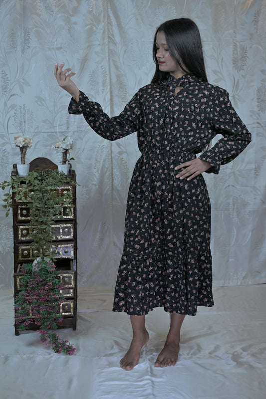 Midnight Rose Chiffon Midi Dress