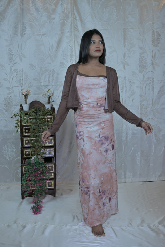 Korean Mesh Sleeveless Dress with Shrug