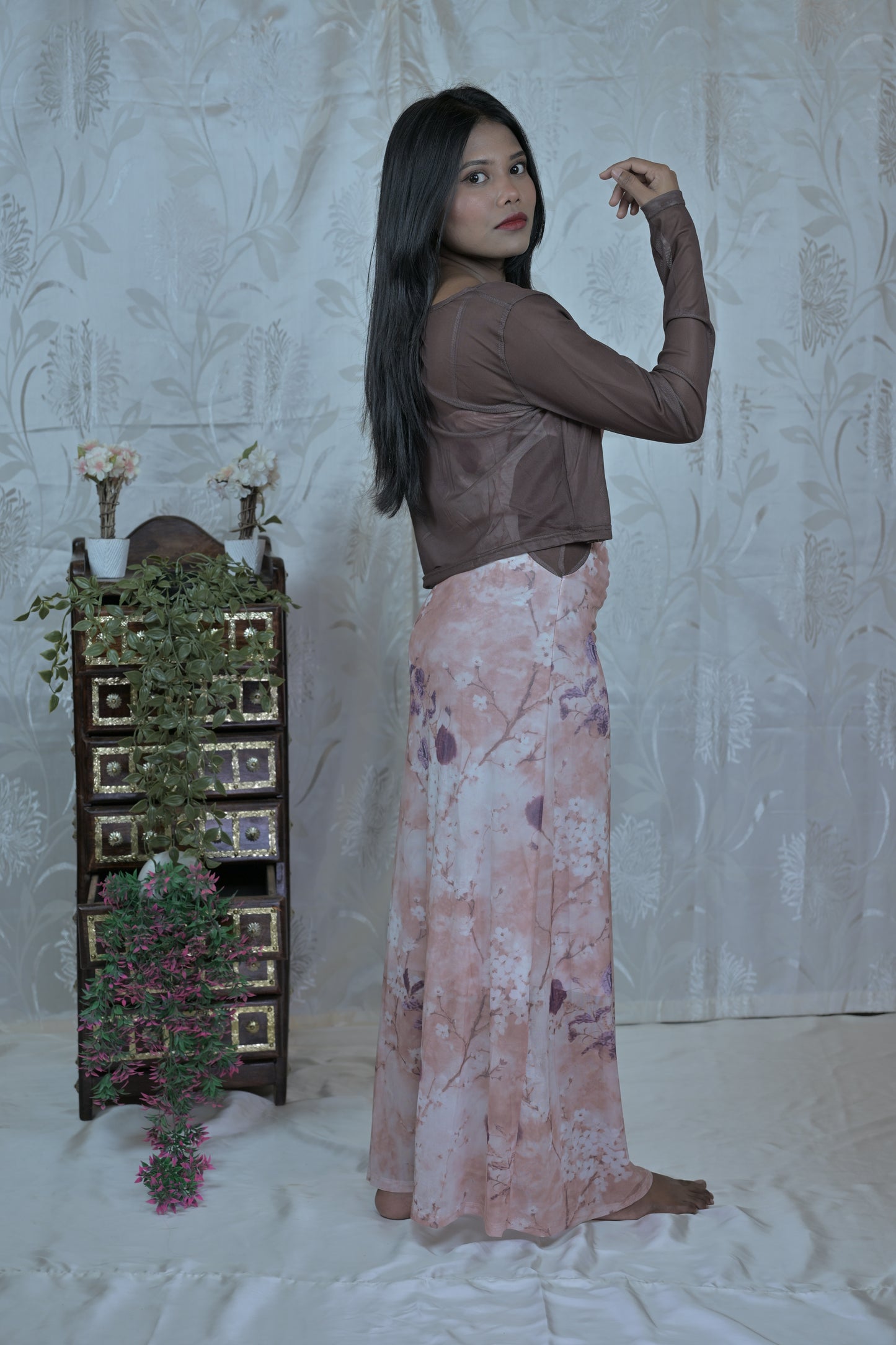 Korean Mesh Sleeveless Dress with Shrug