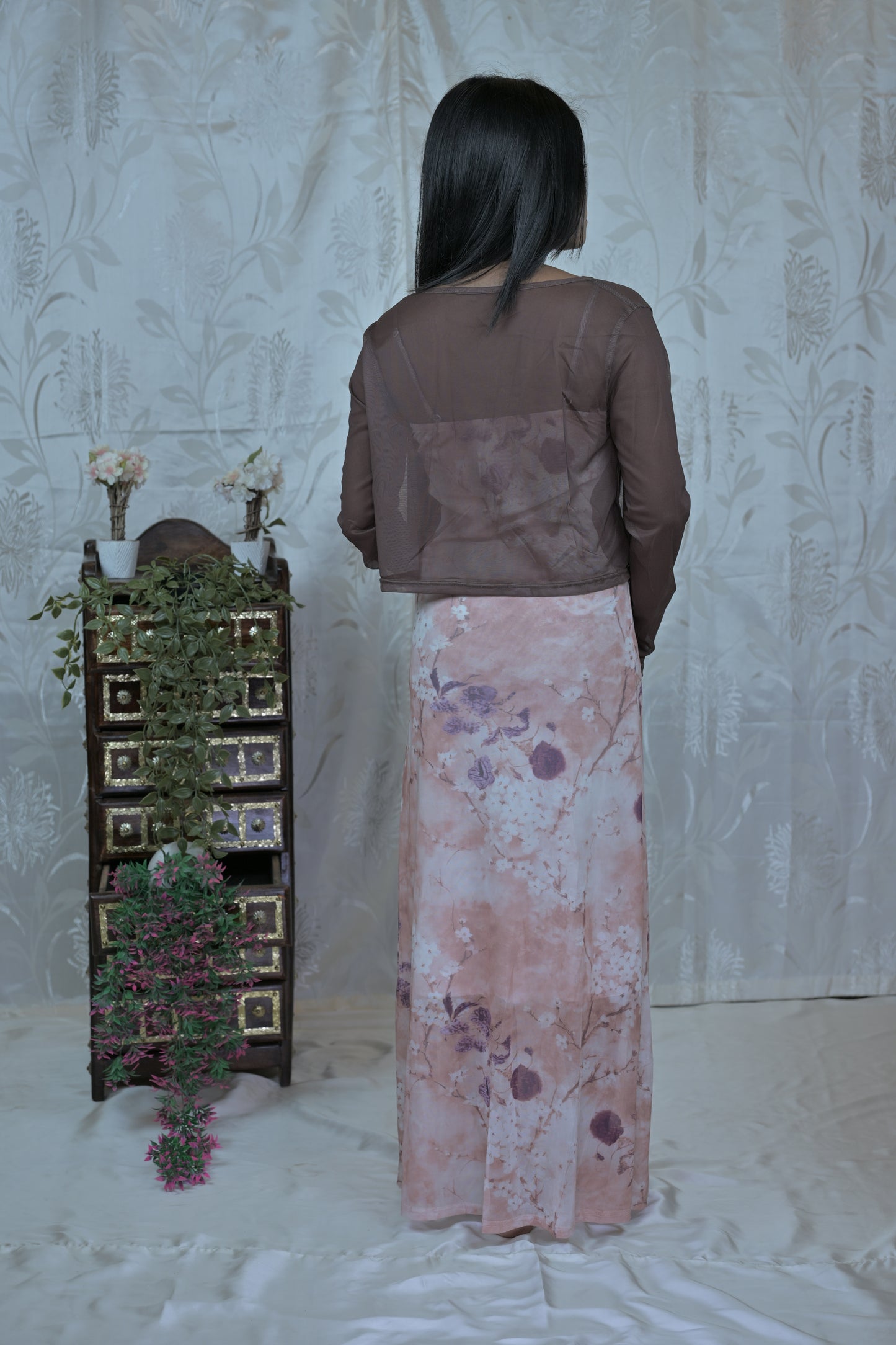 Korean Mesh Sleeveless Dress with Shrug