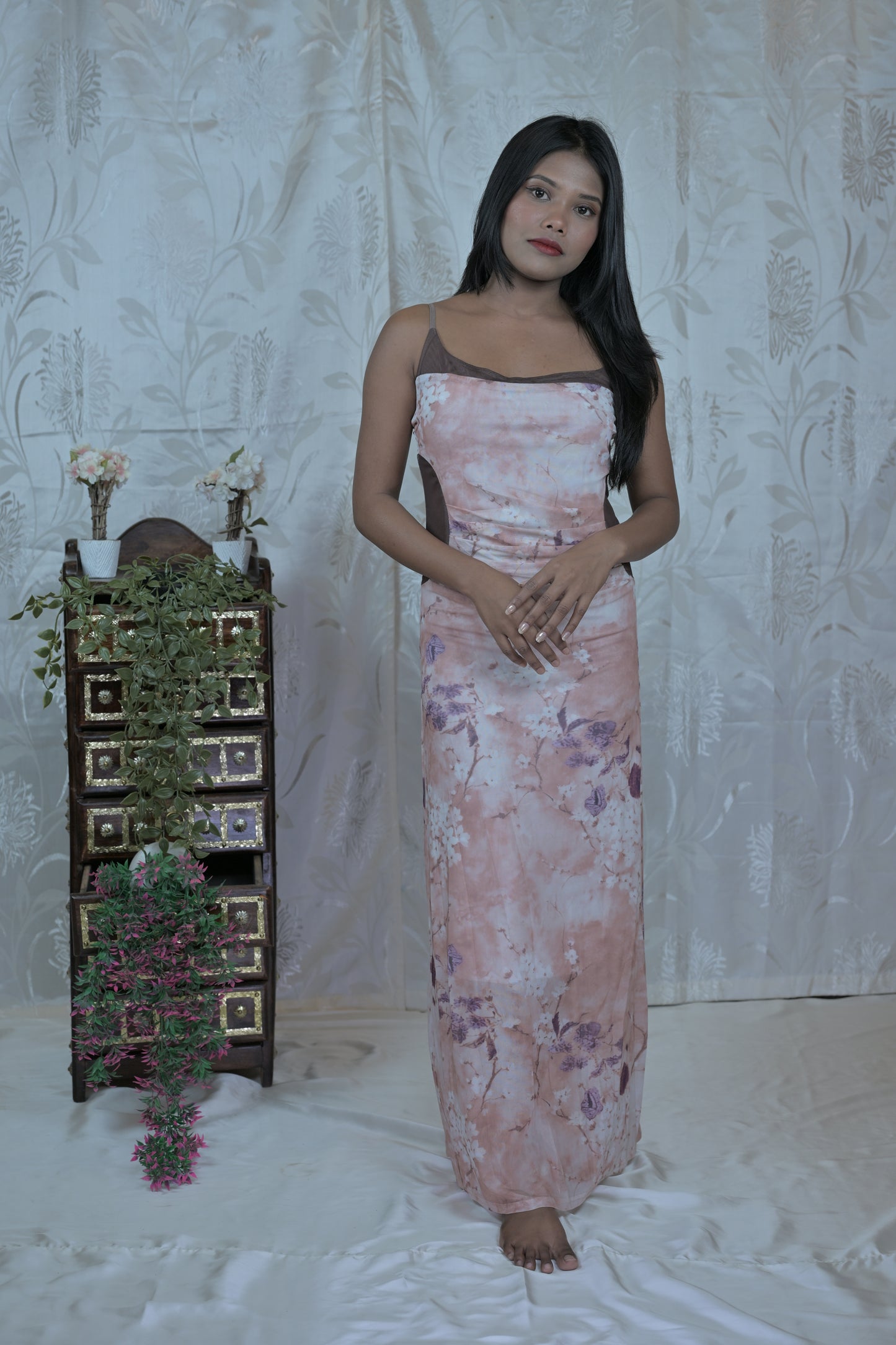 Korean Mesh Sleeveless Dress with Shrug