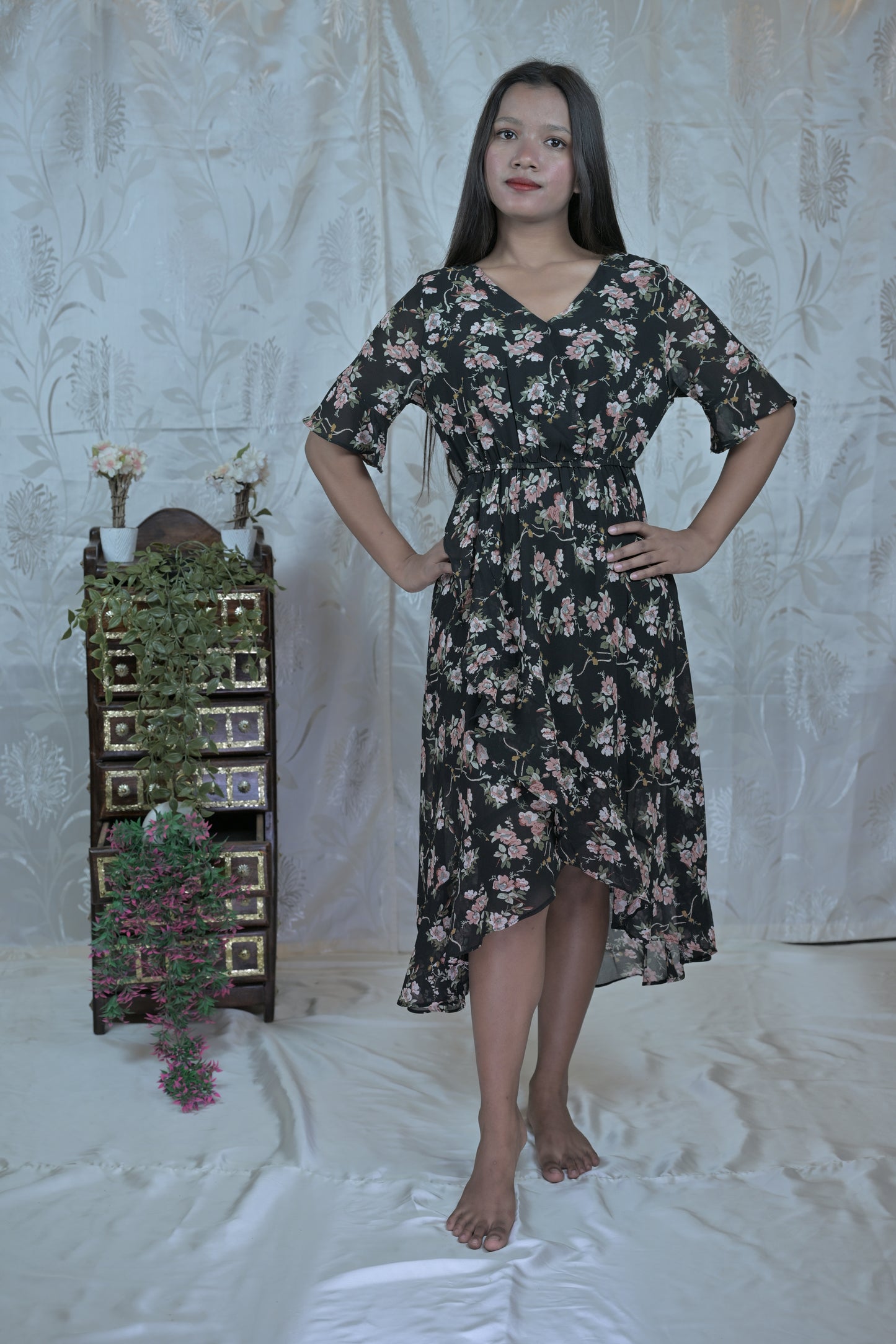 Midnight Rose Asymmetrical Dress
