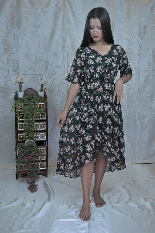 Midnight Rose Asymmetrical Dress