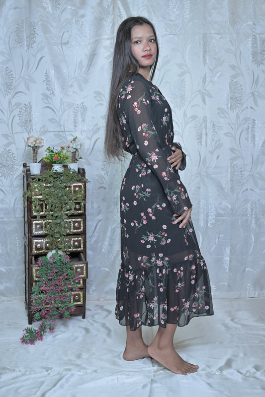 Midnight Blossom Sheer Maxi Dress