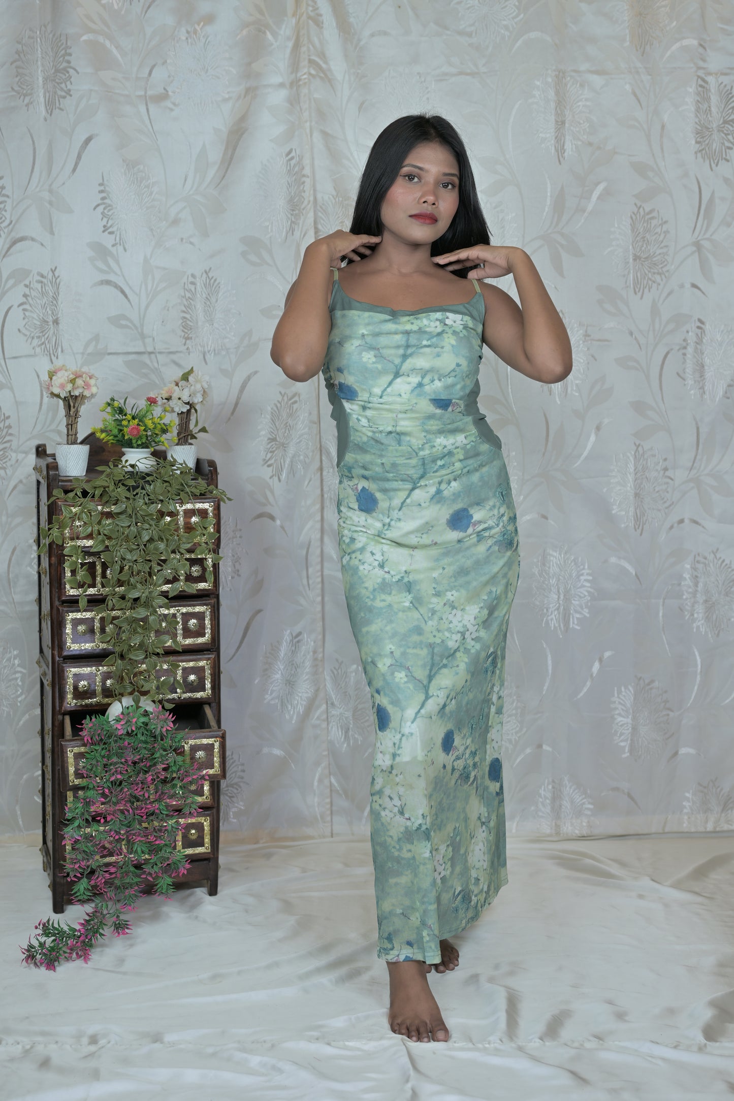 Korean Mesh Sleeveless Dress with Shrug