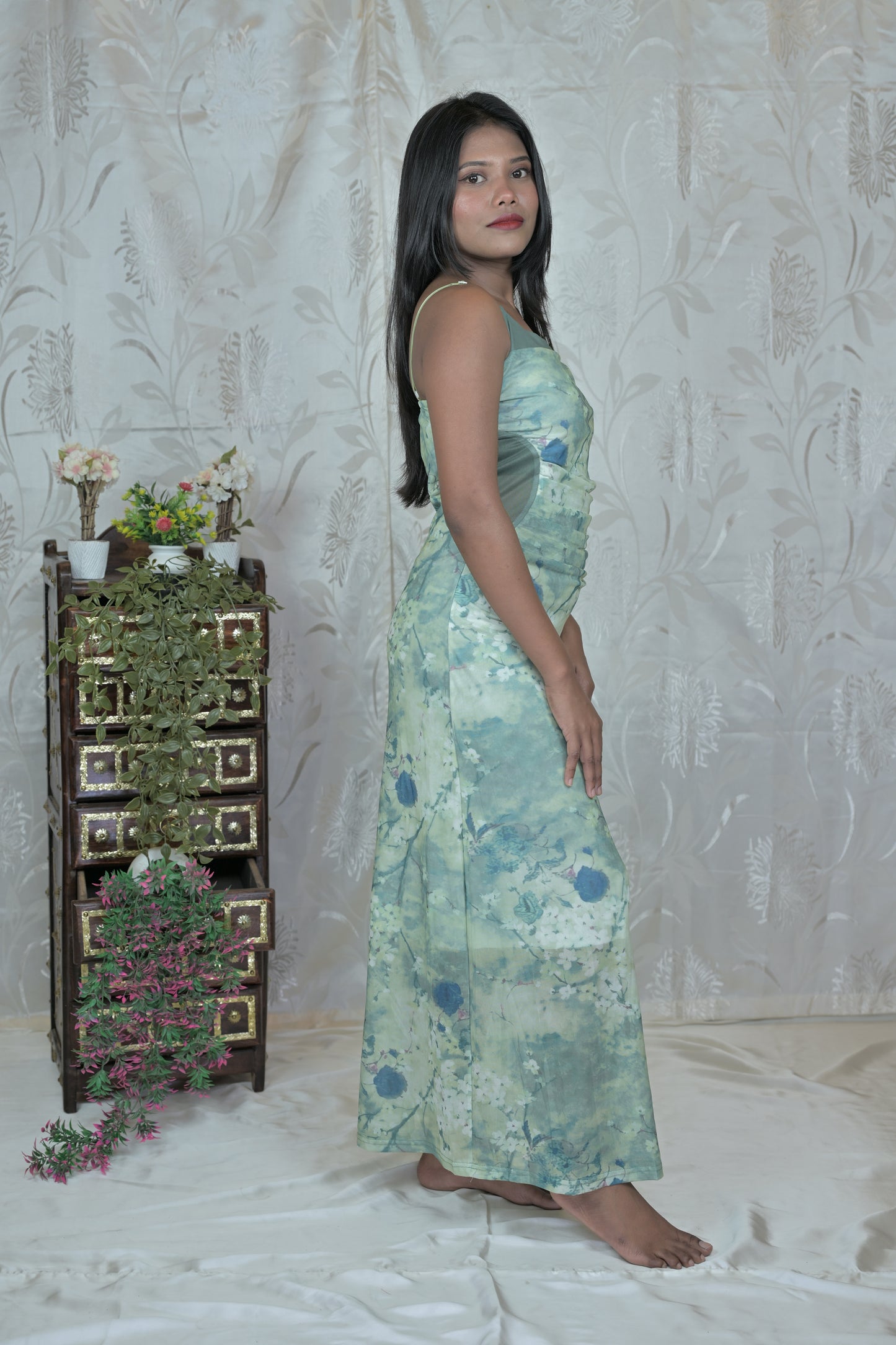 Korean Mesh Sleeveless Dress with Shrug