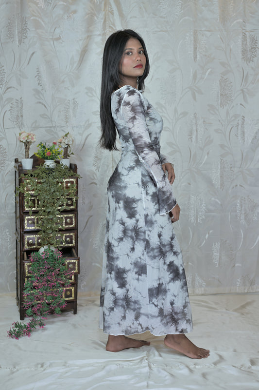 Monochrome Tie-Dye Bodycon Dress