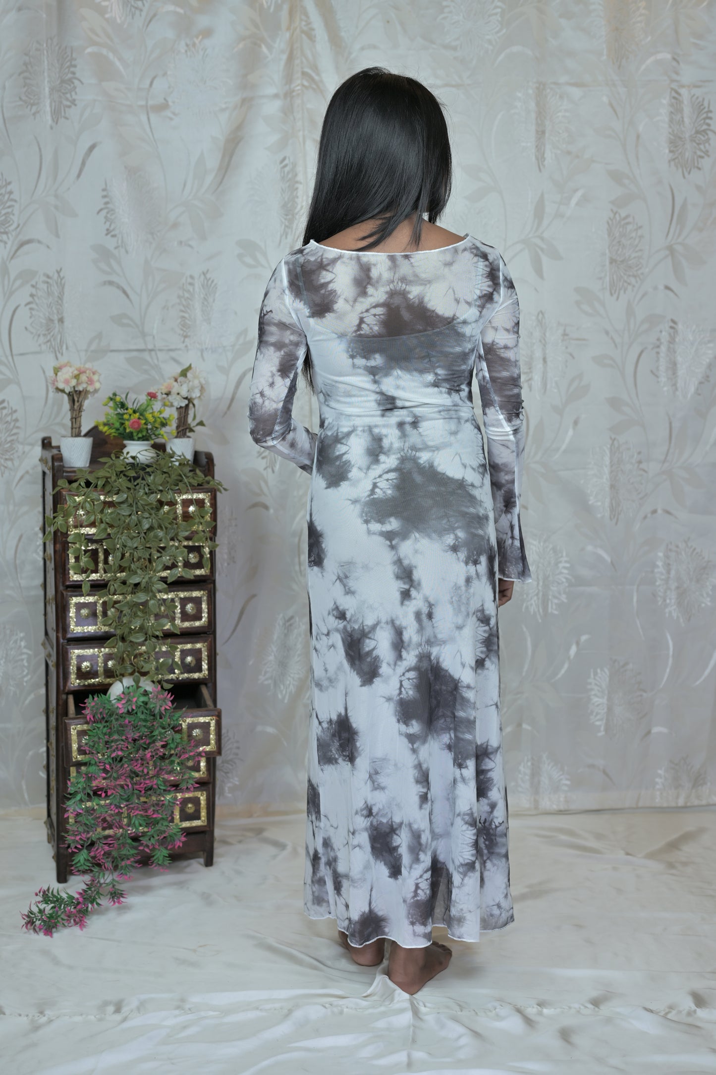 Monochrome Tie-Dye Bodycon Dress