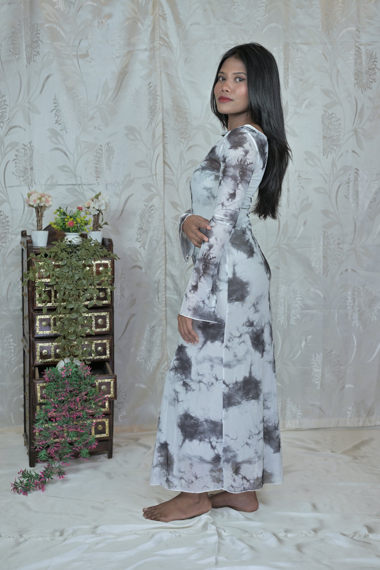Monochrome Tie-Dye Bodycon Dress
