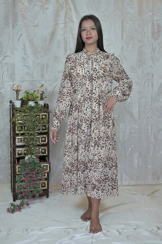 Autumn Petals Pleated Dress