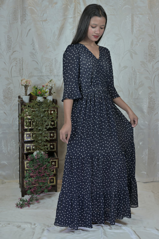 Midnight Dots Flare Dress