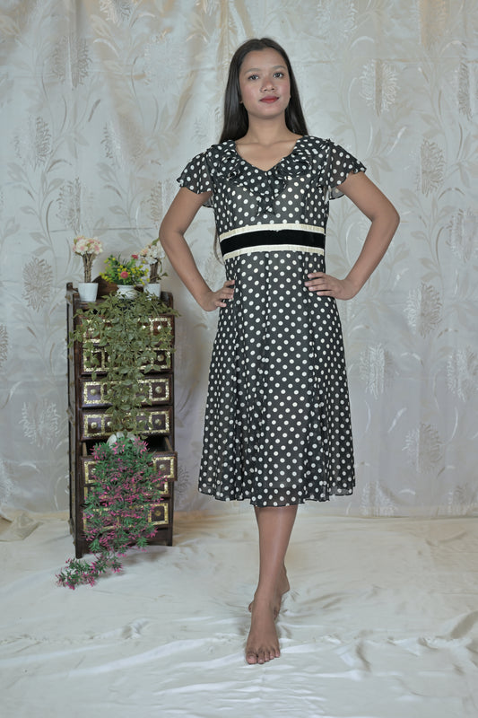 Vintage Dots Ruffle Dress
