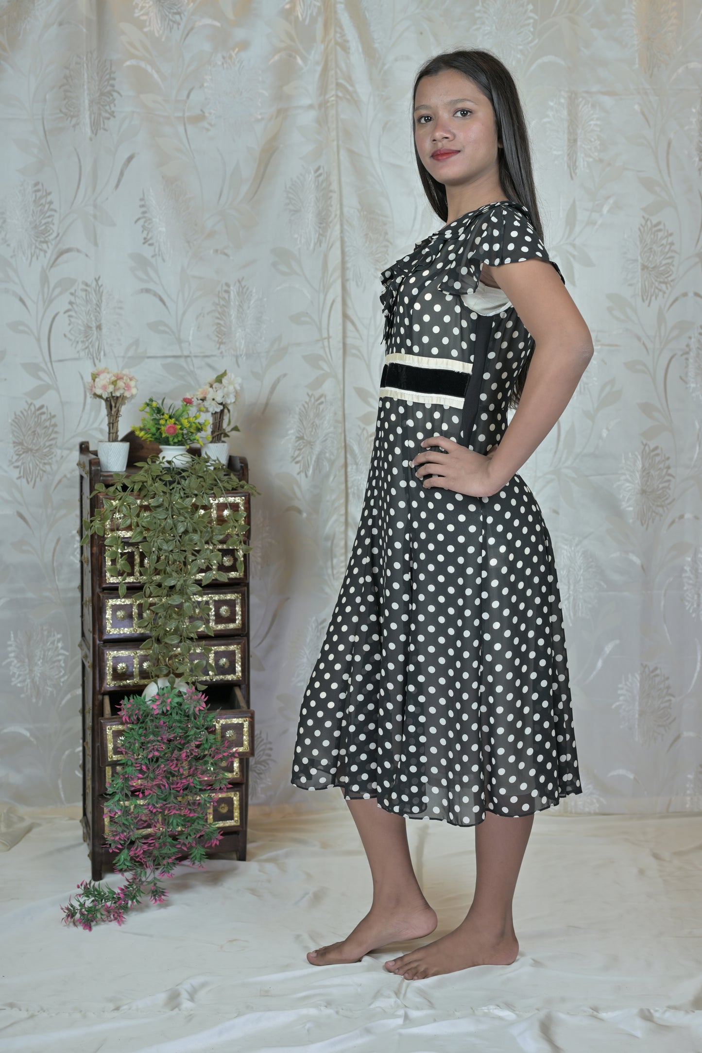 Vintage Dots Ruffle Dress