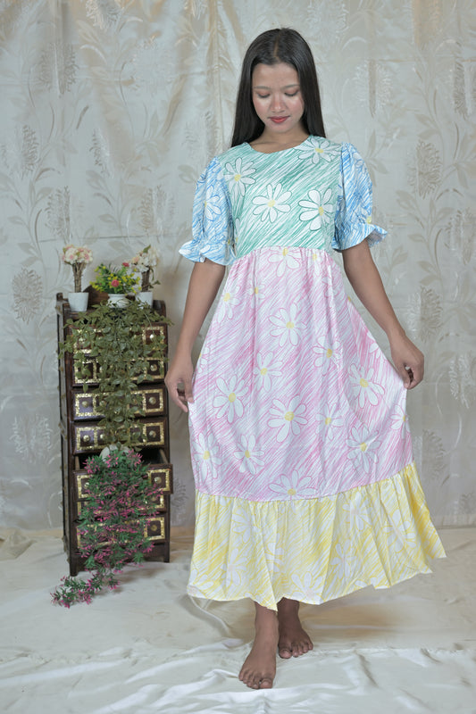 Pastel Meadow Puff Sleeve Midi