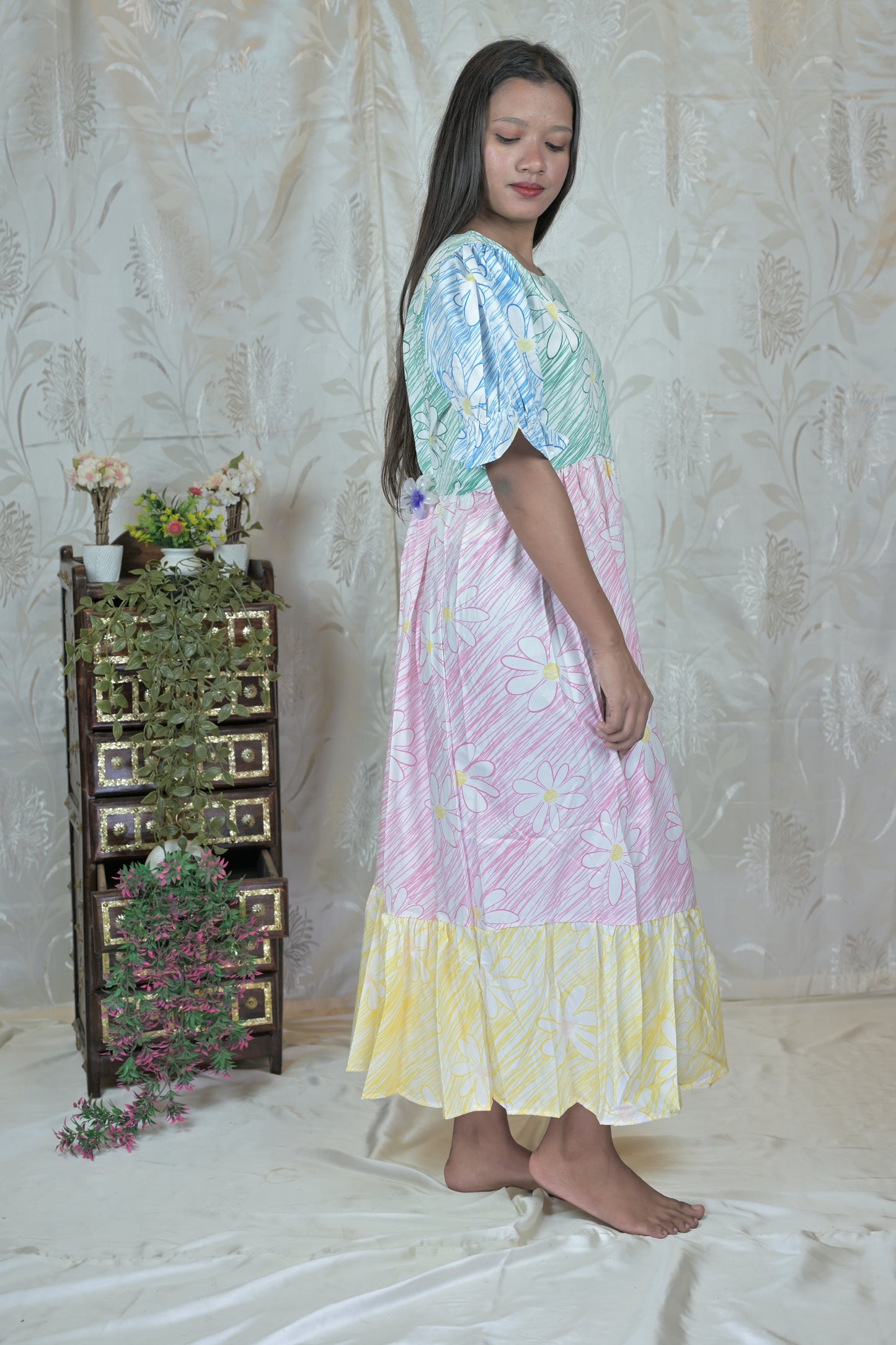 Pastel Meadow Puff Sleeve Midi