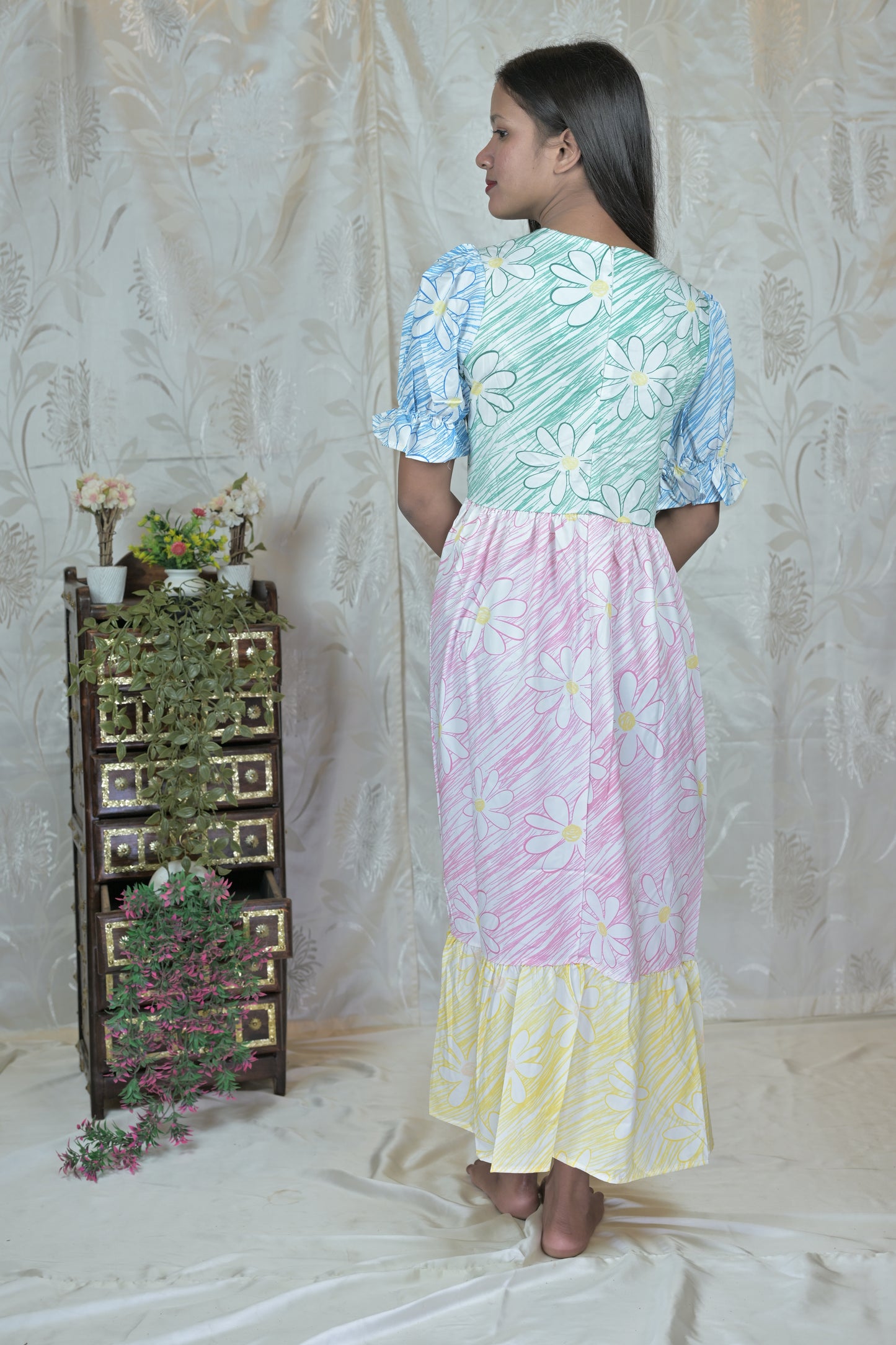 Pastel Meadow Puff Sleeve Midi
